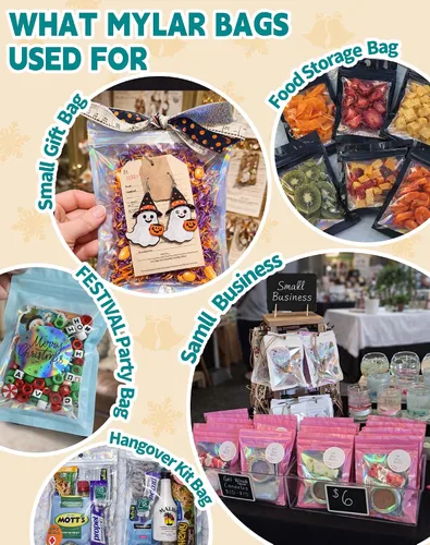 Miniatura 4 de Bolsas holográficas Mylar de 4 x 6 pulgadas, 100 bolsas pequeñas transparentes resellables a prueba de olores, bolsa de embalaje de plástico para 5