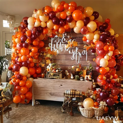 Miniatura 4 de Kit de arco de guirnalda de globos de Acción de Gracias de otoño, 138 unidades, globos de color naranja, rubor, borgoña, oro rosa, globos con hojas