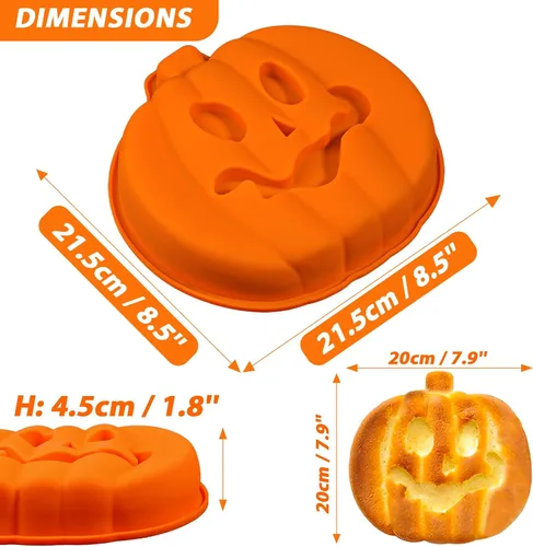 Miniatura 3 de Webake Molde para Pastel de Calabaza de 8 Pulgadas de Silicona Molde Jack-O-Lantern Molde para Pastel con Forma de Calabaza 3D Grande, Molde