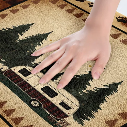 Miniatura 5 de Erosebridal Happy Camping - Tapete de baño para cámper, autocaravana, auto, alfombra de baño marrón de granja 3D, alfombra de baño con patas
