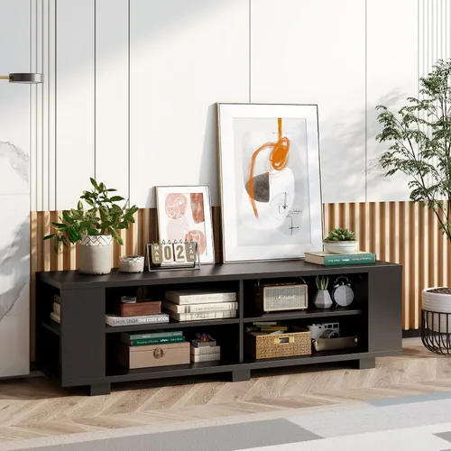 Miniatura 8 de KOTEK Soporte de TV de madera para televisores de hasta 65 pulgadas, mesa consola de TV con 8 estantes de almacenamiento abiertos, moderna mesa