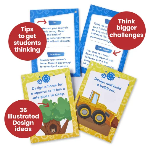 Miniatura 3 de hand2mind Makerspace - Tarjetas de tareas, tarjetas de aprendizaje STEM para niños de grado K-2, 36 actividades STEM, proyectos de construcción