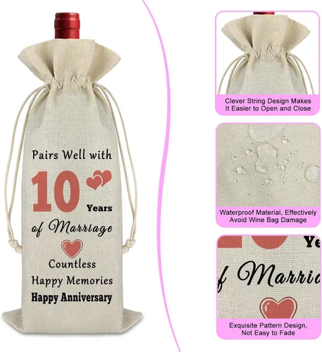 Miniatura 3 de Gfhzdmf Regalo de boda de 10º aniversario para esposa, marido, bolsa de vino, regalo de matrimonio de 10 años para mujeres y hombres, bolsa