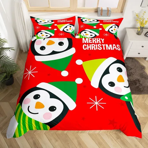 Miniatura 4 de Juego de funda de edredón para niños de Feliz Navidad, tamaño King, juego de ropa de cama de pingüinos de dibujos animados, animales árticos