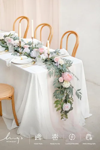 Miniatura 2 de Ling's moment Guirnalda de Flores en Arco – Eucalipto y Rosa de 6 Pies – Decoración de Mesa de Novios para Recepción de Boda, Guirnalda Floral