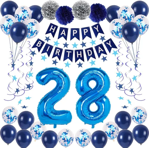Miniatura 18 de Decoraciones de fiesta de cumpleaños azul número 12 para niños y niñas, suministros de globos de feliz cumpleaños 12 con pancarta de feliz Azul-a-31