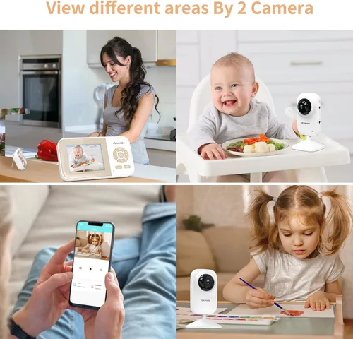 Miniatura 4 de ebemate Monitor de video para bebés con dos cámaras, pantalla LCD de 2.8 pulgadas con monitor de cámara de conversación de 2 vías y 5 canciones