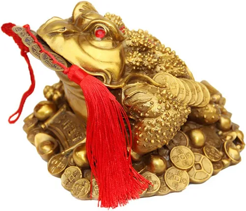 Rana de dinero Feng Shui de latón de tres patas, riqueza tradicional, estatua de sapo de dinero con juego de 5 monedas de buena suerte, monedas