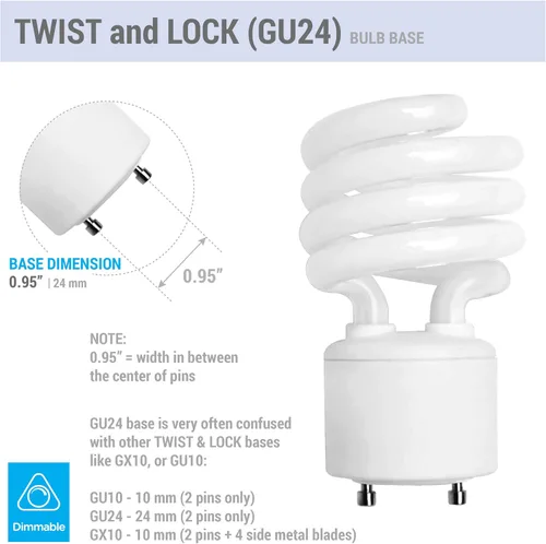Miniatura 3 de KOR Paquete de 4 bombillas mini en espiral de 13 vatios - Base GU24 - (equivalente a 60 W) - T2 Mini-Twist - Bombilla CFL (blanco cálido (2700 K)
