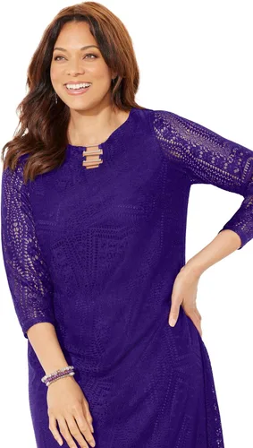 Miniatura 5 de Catherines Vestido de encaje de ganchillo con cuello de anillo pequeño para mujer en talla grande