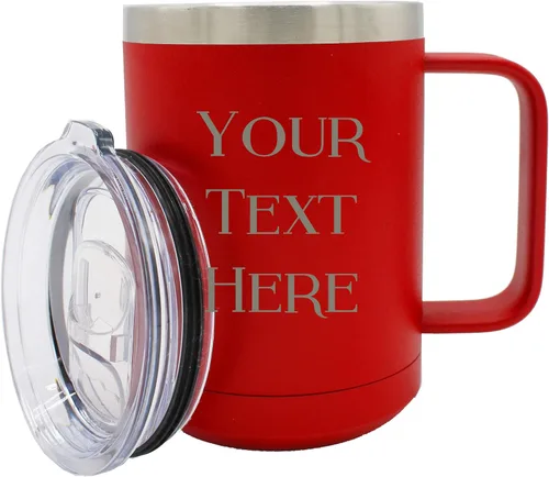 Miniatura 16 de My Personal Memories Taza de café personalizada con aislamiento de 15 onzas con asa y tapa, monograma y grabado con tu texto (negro)