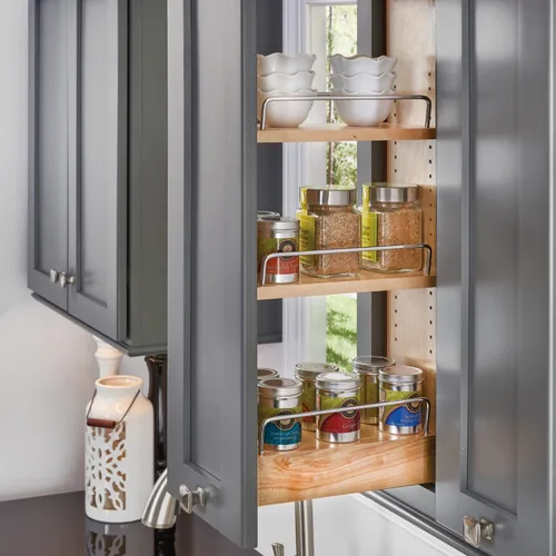 Miniatura 2 de Rev-A-Shelf Organizador de estante extraíble de 8 pulgadas para gabinetes de cocina y baño, estante deslizante de madera para especias o medicinas