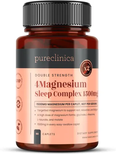 Complejo de magnesio para dormir de doble fuerza 1500 mg x 90 comprimidos - 247 mg de magnesio elemental - Bis-glicinato, malato, L-taurato y