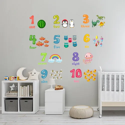 Miniatura 5 de ALIBBON Calcomanías de pared con números de animales para niños, calcomanías de alimentos, calcomanías de pared extraíbles para niños, calcomanías