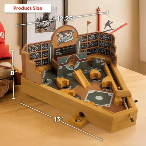 Miniatura 6 de Hey! Play! Juego de habilidades de mesa de pinball de béisbol, juguete de escritorio clásico en miniatura de madera retro para coleccionistas
