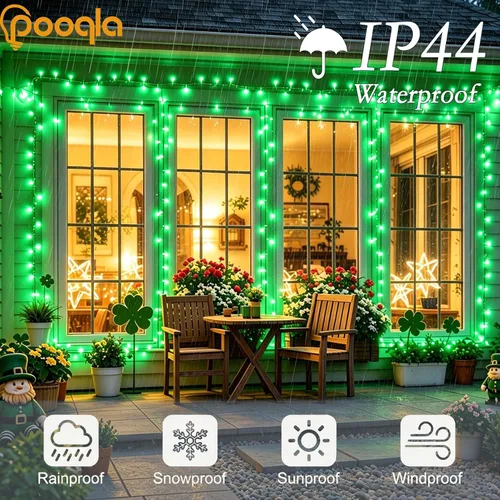 Miniatura 3 de Pooqla Guirnalda de 200 luces LED para interiores y exteriores, luces verdes de Halloween de 66 pies, enchufables con temporizador, 8 modos Alambre
