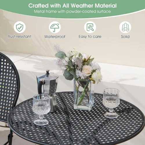 Miniatura 6 de Giantex Juego de mesa de comedor de 3 piezas, juego de mesa de comedor al aire libre para 2, 1 mesa redonda con 2 sillas plegables, resistente al