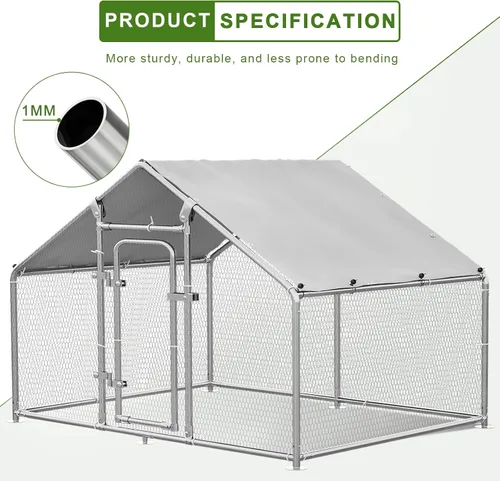 Miniatura 3 de OFIKA Gallinero de metal grande, jaula de pollo para aves de corral, conejos, hábitat, jaula de pato con cubierta impermeable y anti-ultravioleta