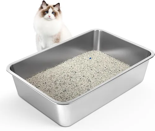 LIHONG Caja de arena de acero inoxidable para gatos, caja de arena de metal extra grande para gatos grandes, gatitos, conejos, sin olor, 6 pulgadas