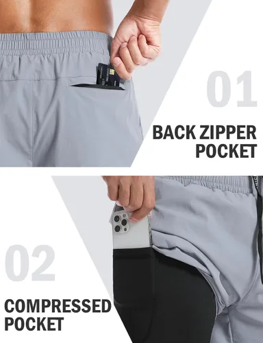 Miniatura 5 de Aolesy Pantalones cortos de correr para hombre de 57 pulgadas, de secado rápido, pantalones cortos de gimnasio con bolsillos, entrenamiento de tenis
