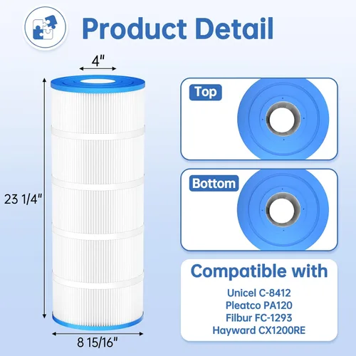 Miniatura 2 de Cartucho de filtro de piscina C1200 compatible con Hayward CX1200RE, Unicel C-8412, Ultra-B2, Pleatco PA120, Filbur FC-1293, Clearwater II 125