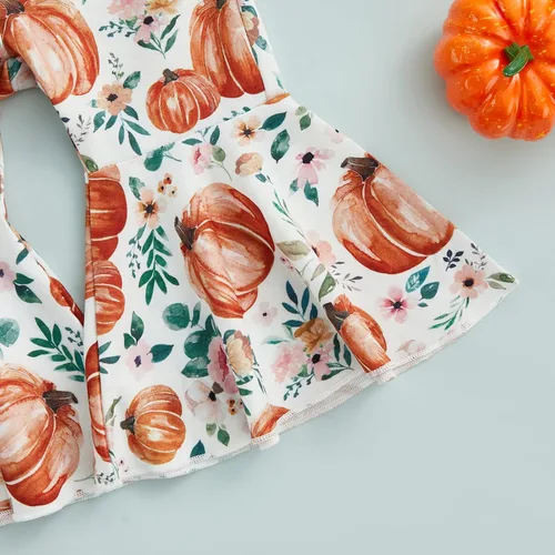 Miniatura 7 de Madjtlqy Conjunto de ropa de Halloween para bebé niña con estampado de calabaza con estampado de calabaza, camiseta de manga larga + pantalones