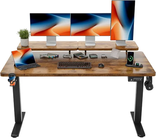 Miniatura 12 de Shahoo Escritorio eléctrico de pie con estante para monitor, mesa esquinera ajustable de altura de 63 x 24 pulgadas, estación de trabajo para Negro
