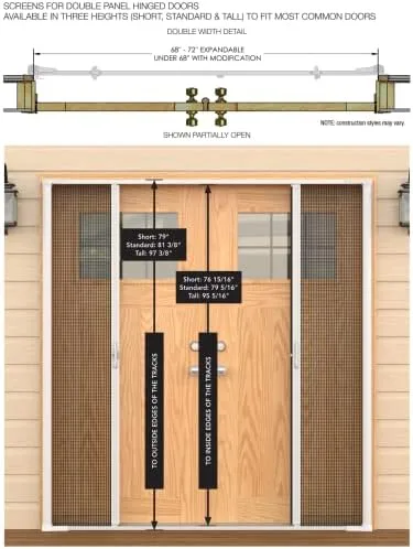 Miniatura 5 de Genius Cool - Puerta mosquitera retráctil para puertas francesas (doble), corta de 78 pulgadas de altura, color negro, fácil de instalar, puertas