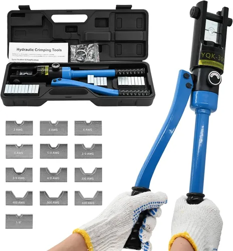 Miniatura 15 de Herramienta de Crimpado Hidráulico de 10 Toneladas - Kit de Crimpado de Cables de Batería y Terminales de 12 AWG a 2/0 AWG con 9 Pares de Troqueles