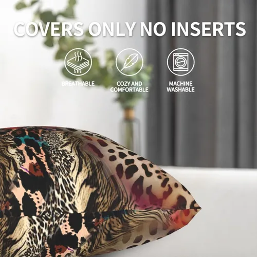 Miniatura 3 de Juego de 2 fundas de almohada con estampado de leopardo abstracto de animales africanos y vida silvestre, retro, fundas de almohada para decoración