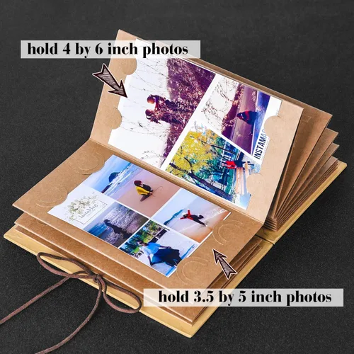 Miniatura 3 de Mudder Álbumes de recortes de tapa dura para fotos de 4 x 6 pulgadas, papel kraft hecho a mano para álbumes de recortes DIY, aniversario, cuaderno