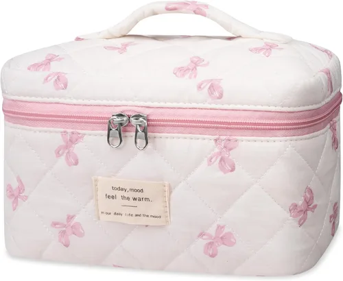 Miniatura 13 de Gosect Bolsa de maquillaje grande, bonita bolsa de cosméticos para mujeres y niñas, bolsa de aseo estética de coqueta floral, bolsa organizadora