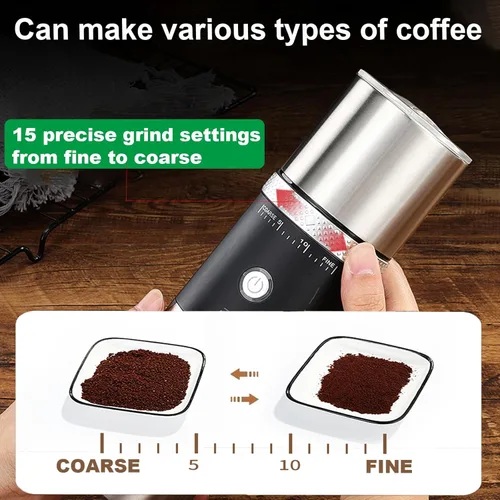 Miniatura 3 de Molinillo de café portátil para rebabas, máquina eléctrica ajustable para fresas adecuada para viajes, camping con bolsa (rojo)