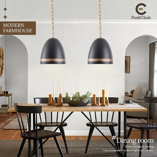 Miniatura 8 de Lámpara colgante de granja negra de 10 pulgadas, cuerda de cáñamo bohemio, iluminación de isla de cocina, lámpara colgante de techo de campo francés