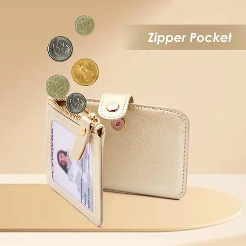 Miniatura 74 de Cartera con llavero, tarjetero con bloqueo RFID de piel, funda para tarjetas de crédito con cremallera para mujer