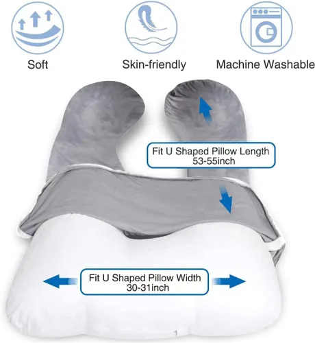 Miniatura 2 de MOON PINE Funda de almohada de embarazo, solo funda de almohada corporal en forma de U, funda de almohada de repuesto de terciopelo, apta para Gris