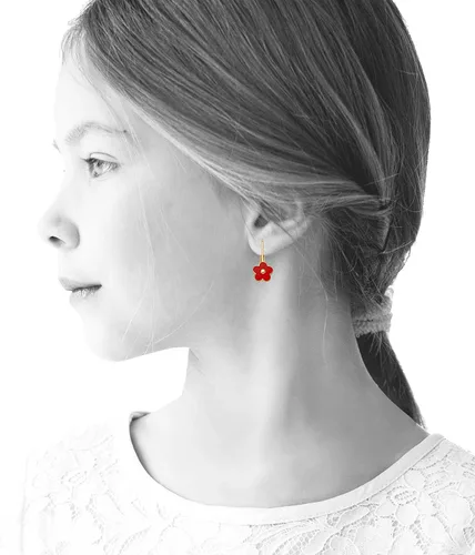 Miniatura 2 de aretes con pasador, flor bañada en oro 14 quilates, para niñas