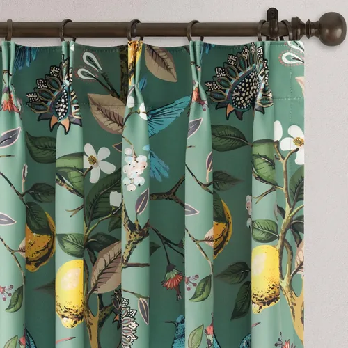 Miniatura 19 de Cortinas beige para cocina, 36 pulgadas de largo, diseño floral botánico de limón y colibrí, cortinas plisadas para oscurecer la habitación