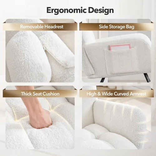 Miniatura 6 de Mecedora tapizada para guardería, asiento acolchado con respaldo alto, moderno sillón reclinable para sala de estar, dormitorio, lectura acogedora