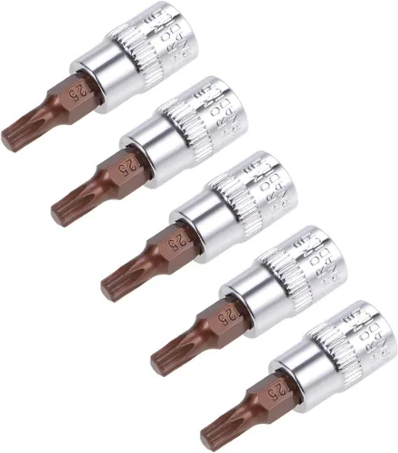 uxcell 5 unidades de 1/4 pulgadas x T25 Torx broca zócalo, brocas de acero S2 CR-V sockets 1.496 in longitud uso con llave de trinquete, barra