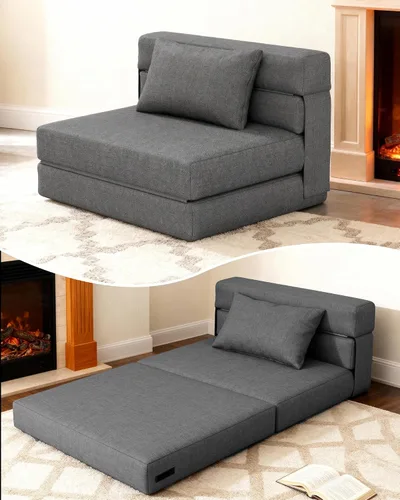 Miniatura 14 de KINGYES Silla de Cama Plegable, Silla Convertible 3 en 1 con Almohada, Silla Futón Plegable para Sala de Estar, Gris Gris (Mist Gray)