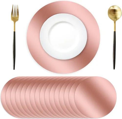 Tarklanda 50 manteles individuales redondos de color oro rosa, 13.3 pulgadas, papel de aluminio de espejo para el Día de la Madre, manteles