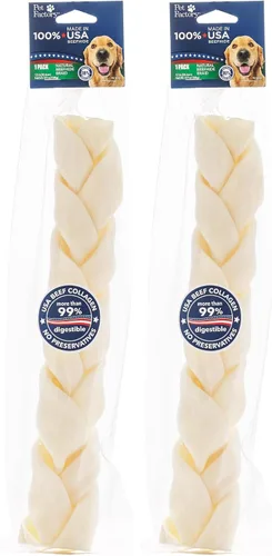 Miniatura 6 de Pet Factory 100% fabricado en Estados Unidos, piel de res trenzada de 12 pulgadas, sabor natural, 1 unidad/1 paquete