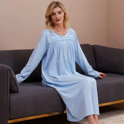 Miniatura 3 de Keyocean - Camisón para mujer, 100% algodón, suave, cálido, cómodo, ropa de dormir y descanso para otoño e invierno