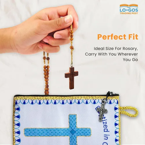 Miniatura 4 de Bolsa de rosario católico, estuche de rosario de bautismo para niños con números 6:24-26, versículo de la Biblia, 4 x 6 pulgadas, joyería y monedero