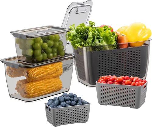 Miniatura 13 de LUXEAR Recipiente fresco, paquete de 3 recipientes para guardar productos, sin BPA, organizador de refrigerador para verduras, frutas y ensaladas