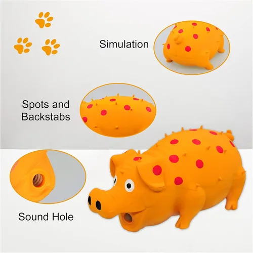 Miniatura 2 de Andiker Juguete Chirriante para Perros, Juguetes de Látex con Puntos para Masticar Perros con Sonido de Gruñidos Oinks, Juguete de Cerdo Gruñón