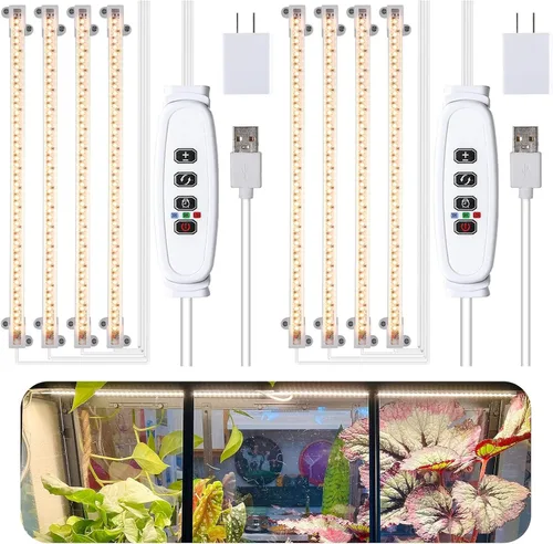 Miniatura 11 de RWNTAO Lámpara de cultivo de una tira de 2 unidades, tiras de luz LED de espectro completo para plantas de interior con temporizador de encendido