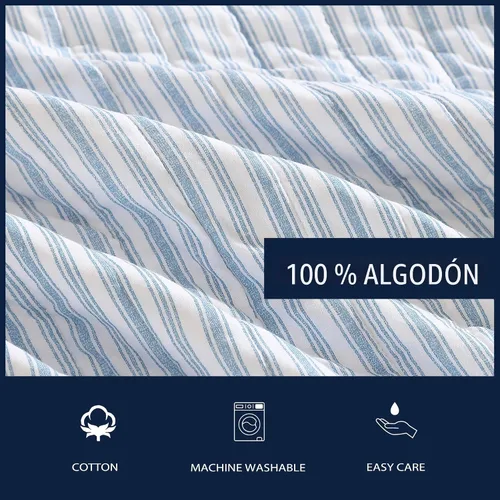 Miniatura 6 de Nautica - Juego de edredón tamaño Queen, ropa de cama de algodón suave y reversible, ligera para comodidad durante todo el año, juego de cama de 3