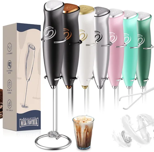 Miniatura 11 de Espumador de leche de mano, mezclador de bebidas, agitador de café de mano, espumador eléctrico para mezclador de café, varita con 2 batidores